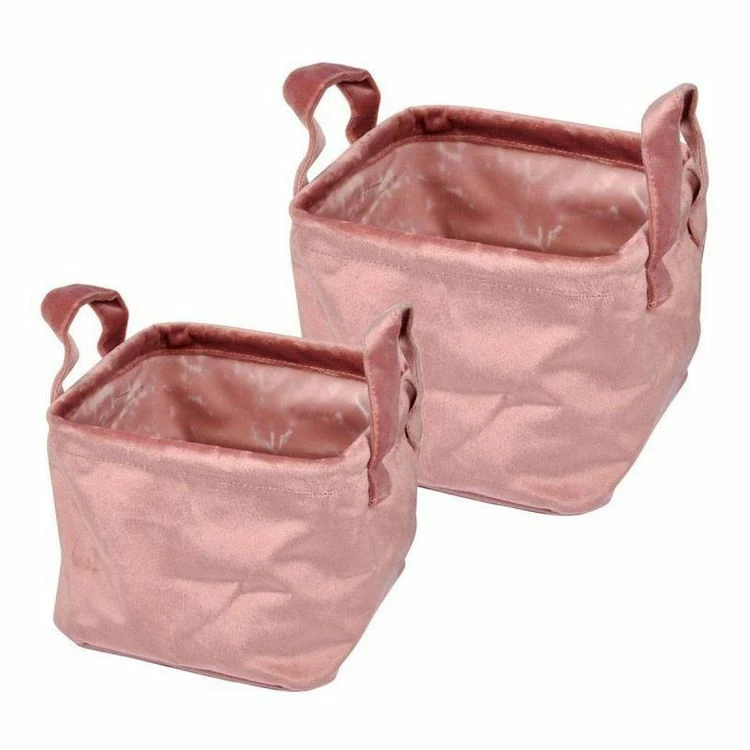 Paris Prix Lot De 2 Panières Carrées Velvet 20cm Rose 1 Paris Prix Lot De 2 Panières Carrées Velvet 20cm Rose
