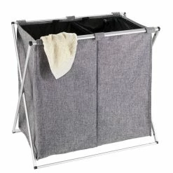 Wenko Panier à Linge 2 Compartiments Design Duo - L. 59 X H. 57 Cm - Gris Chiné