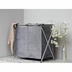 Wenko Panier à Linge 2 Compartiments Design Duo - L. 59 X H. 57 Cm - Gris Chiné -Paris Prix boutique B2CD 3889
