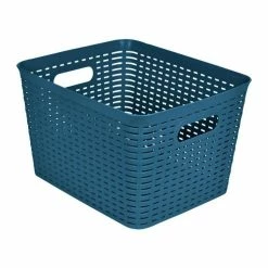 Paris Prix Panière à Linge Effet Tressé 13L Bleu Paon