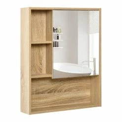 HOMCOM HOMCOM Armoire Murale De Rangement Salle De Bain Avec Porte Miroir Couleur Bois De Chêne Dim. 60L X 15l X H76 Cm