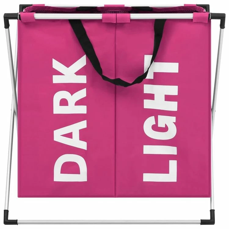 VIDAXL Trieuse A Linge A 2 Sections Rose 2 VIDAXL Trieuse A Linge A 2 Sections Rose – Image 2