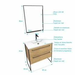Aurlane Pack Meuble SDB 80cm Sur Pieds 2 Tiroirs Chene_Vasque Resine Blanche + Miroir Led 7 Aurlane Pack Meuble SDB 80cm Sur Pieds 2 Tiroirs Chene_Vasque Resine Blanche + Miroir Led -Paris Prix boutique B2CD 392