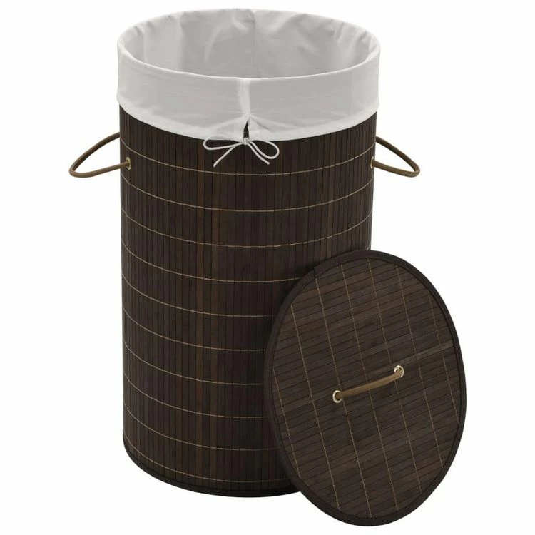 VIDAXL Panier A Linge Rond En Bambou Marron Fonce 2 VIDAXL Panier A Linge Rond En Bambou Marron Fonce – Image 2