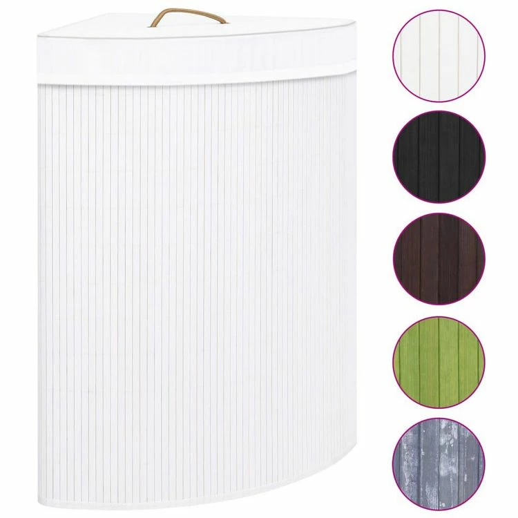 VIDAXL Panier A Linge D'angle Bambou Blanc 60 L 2 VIDAXL Panier A Linge D'angle Bambou Blanc 60 L – Image 2