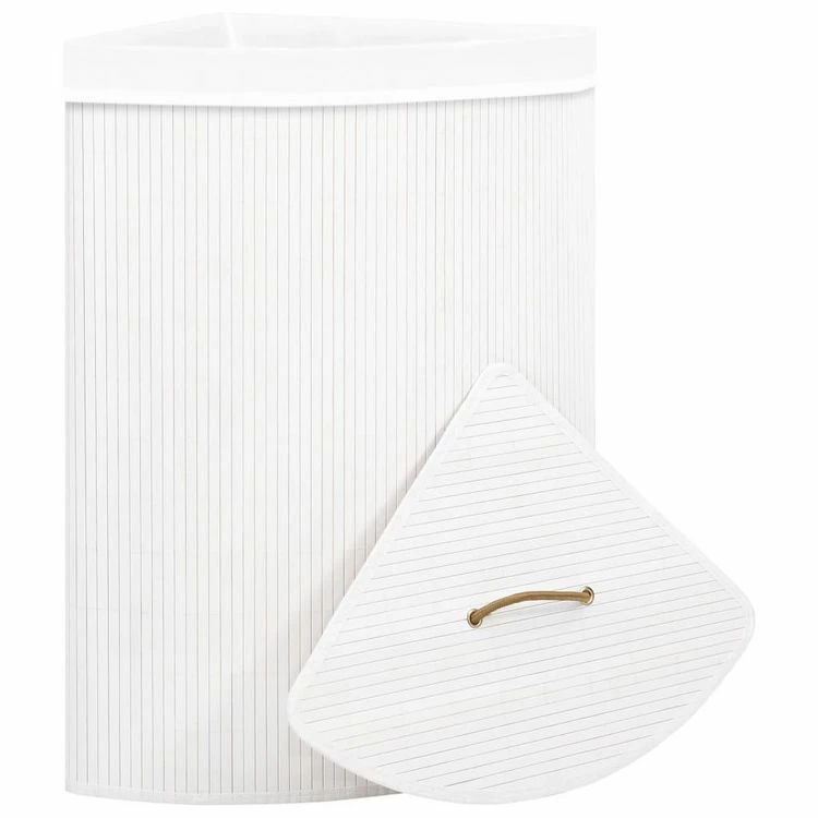 VIDAXL Panier A Linge D'angle Bambou Blanc 60 L 3 VIDAXL Panier A Linge D'angle Bambou Blanc 60 L – Image 3