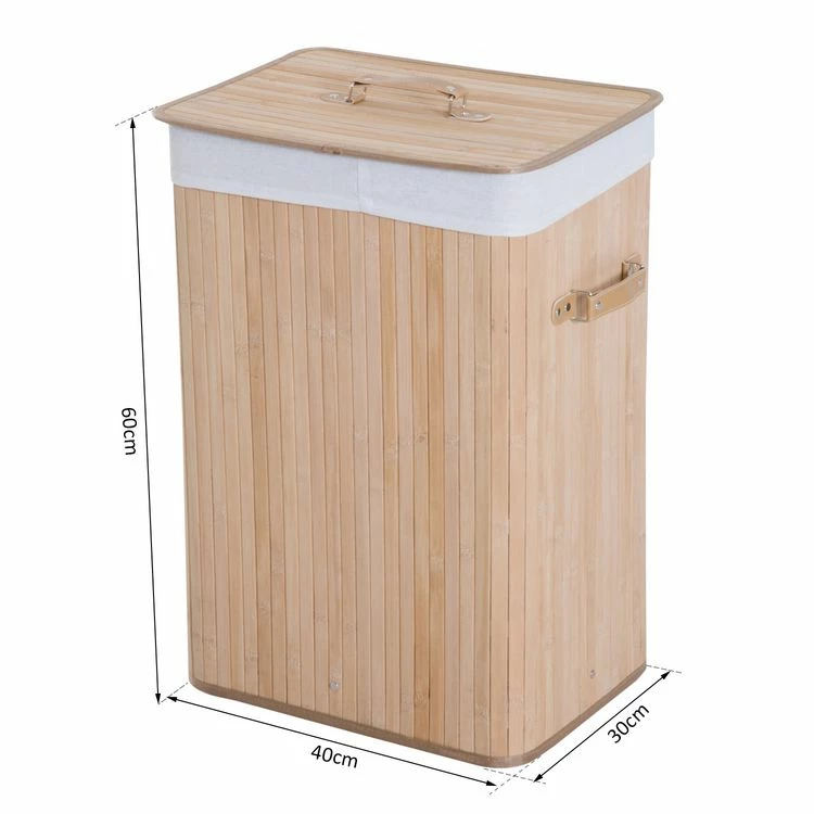 HOMCOM Panier à Linge Corbeille à Linge Bac à Linge Bambou Pliable Couvercle Sac Amovible 3 Poignées PU 40L X 30l X 60H Cm Beige 3 HOMCOM Panier à Linge Corbeille à Linge Bac à Linge Bambou Pliable Couvercle Sac Amovible 3 Poignées PU 40L X 30l X 60H Cm Beige – Image 3