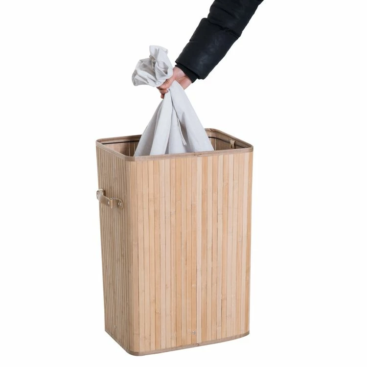 HOMCOM Panier à Linge Corbeille à Linge Bac à Linge Bambou Pliable Couvercle Sac Amovible 3 Poignées PU 40L X 30l X 60H Cm Beige 5 HOMCOM Panier à Linge Corbeille à Linge Bac à Linge Bambou Pliable Couvercle Sac Amovible 3 Poignées PU 40L X 30l X 60H Cm Beige – Image 5