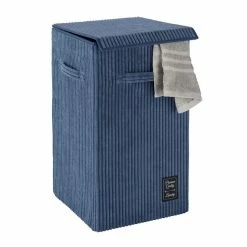 Wenko Panier à Linge Vintage Desing Velours Cora - L. 33 X H. 58 Cm - Bleu
