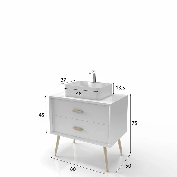 Aurlane MEUBLE SALLE DE BAIN SCANDINAVE BLANC 80 CM SUR PIEDS AVEC TIROIR ET VASQUE A POSER -NORDIK BASIS 80 4 Aurlane MEUBLE SALLE DE BAIN SCANDINAVE BLANC 80 CM SUR PIEDS AVEC TIROIR ET VASQUE A POSER -NORDIK BASIS 80 – Image 4