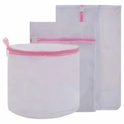 VIDAXL Ensemble De 3 Sacs A Linge En Filet Blanc Et Rose