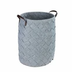 Wenko Panier à Linge Design Feutrine Tressée Trovo - Diam. 40 X H. 60 Cm - Gris Clair