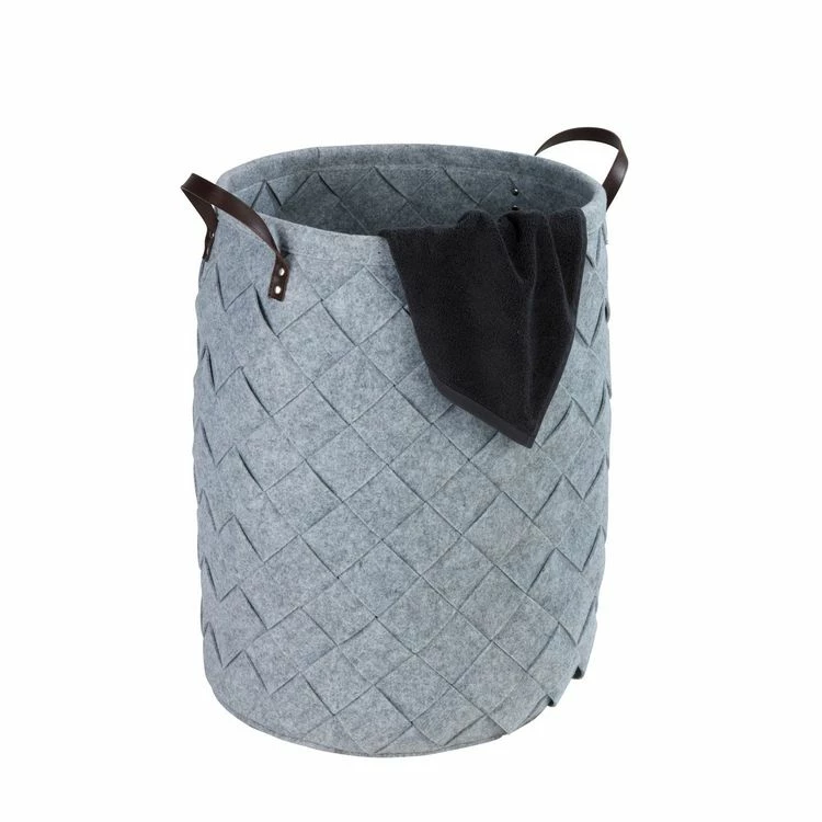 Wenko Panier à Linge Design Feutrine Tressée Trovo - Diam. 40 X H. 60 Cm - Gris Clair 2 Wenko Panier à Linge Design Feutrine Tressée Trovo - Diam. 40 X H. 60 Cm - Gris Clair – Image 2