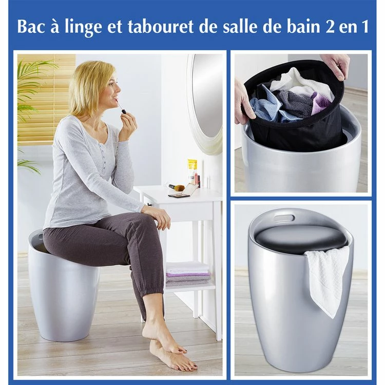 Wenko Tabouret 2 En 1 Candy - Argent 3 Wenko Tabouret 2 En 1 Candy - Argent – Image 3