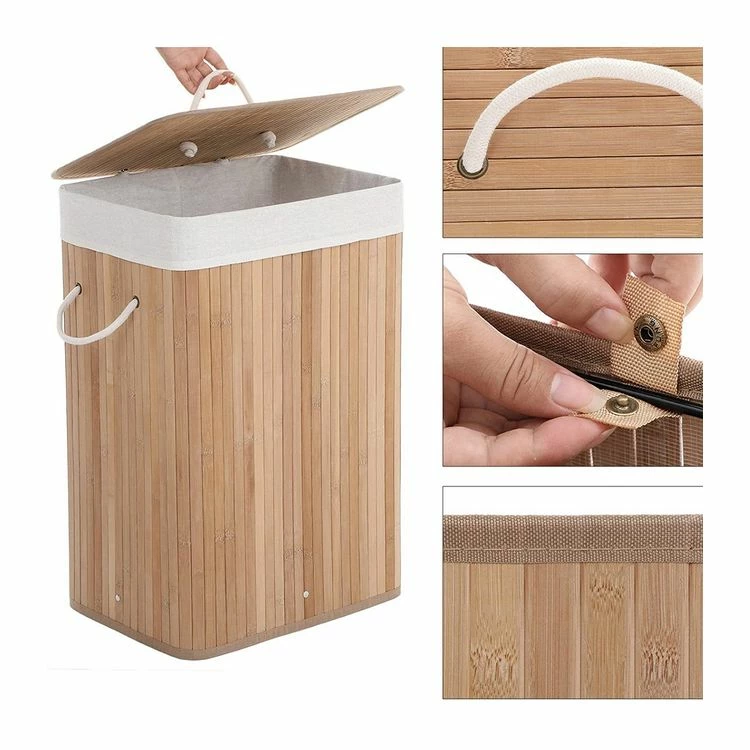 CALICOSY Panier à Linge Pliable En Bambou Avec 3 Poignées, 72L - L40 X H60 Cm 4 CALICOSY Panier à Linge Pliable En Bambou Avec 3 Poignées, 72L - L40 X H60 Cm – Image 4