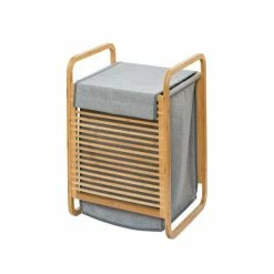 Wenko Panier à Linge En Bambou Bahari - 40 X H. 60 Cm - Gris