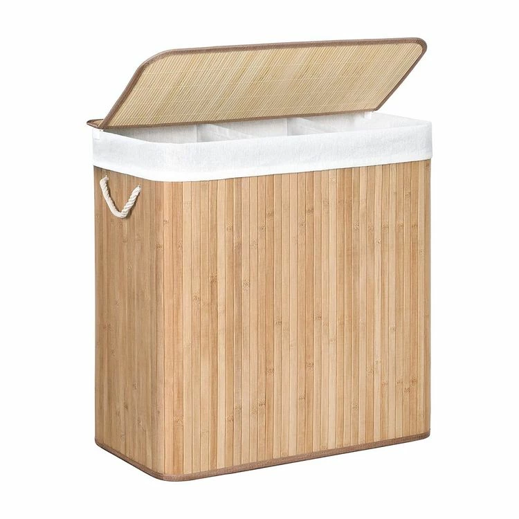 CALICOSY Panier à Linge En Bambou 3 Compartiments Avec Couvercle Et Poignées, 150L - L60 X H61,5 Cm 1 CALICOSY Panier à Linge En Bambou 3 Compartiments Avec Couvercle Et Poignées, 150L - L60 X H61,5 Cm