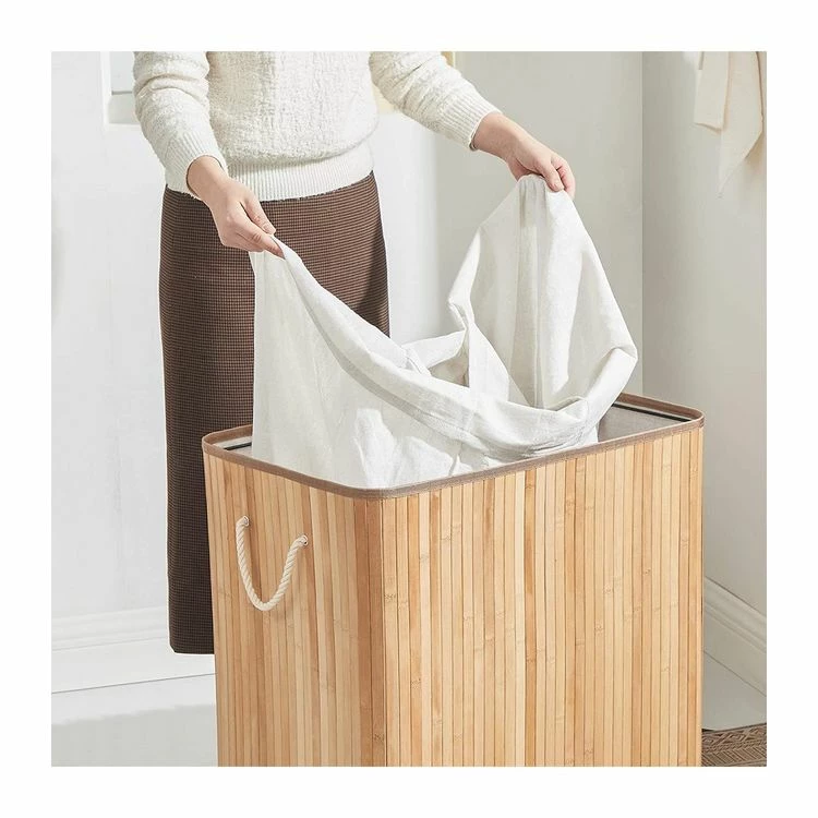 CALICOSY Panier à Linge En Bambou 3 Compartiments Avec Couvercle Et Poignées, 150L - L60 X H61,5 Cm 3 CALICOSY Panier à Linge En Bambou 3 Compartiments Avec Couvercle Et Poignées, 150L - L60 X H61,5 Cm – Image 3