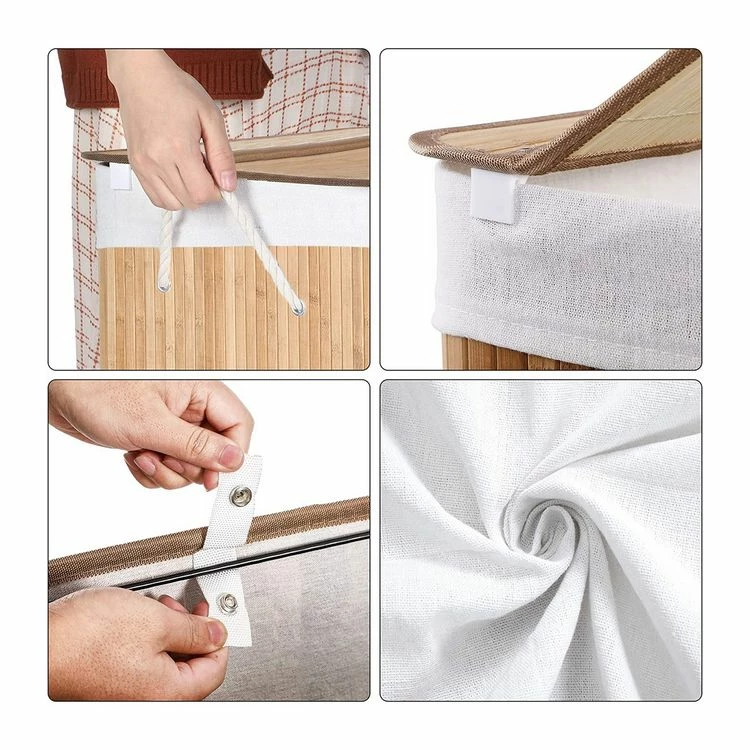 CALICOSY Panier à Linge En Bambou 3 Compartiments Avec Couvercle Et Poignées, 150L - L60 X H61,5 Cm 5 CALICOSY Panier à Linge En Bambou 3 Compartiments Avec Couvercle Et Poignées, 150L - L60 X H61,5 Cm – Image 5