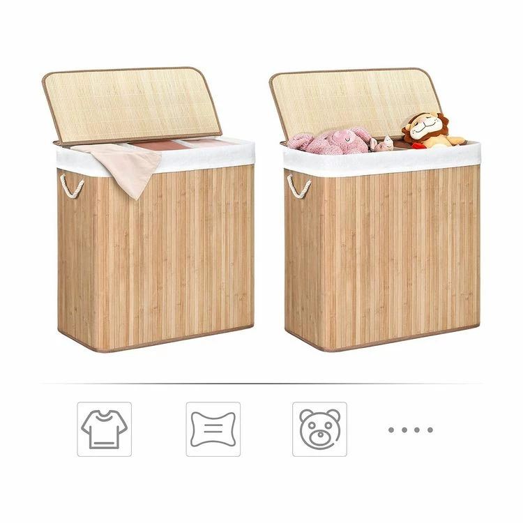 CALICOSY Panier à Linge En Bambou 3 Compartiments Avec Couvercle Et Poignées, 150L - L60 X H61,5 Cm 6 CALICOSY Panier à Linge En Bambou 3 Compartiments Avec Couvercle Et Poignées, 150L - L60 X H61,5 Cm – Image 6