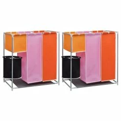 VIDAXL Paniers A Linge A 3 Sections 2 Pcs Avec Un Bac De Lavage