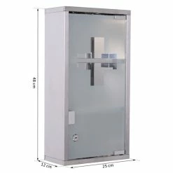 HOMCOM Armoire à Pharmacie 2 étagères 3 Niveaux Verrouillable Porte Verre Trempé Dépoli Logo Croix 25L X 12l X 48H Cm Acier Inox -Paris Prix boutique B2CD 419