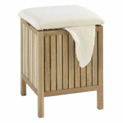 Wenko Tabouret Panier à Linge En Bois Norway - L. 39 X H. 52 Cm - Blanc