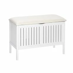Wenko Tabouret De Salle De Bain En Bois Avec Rangement Olso - L. 78 X H. 52 Cm - Blanc