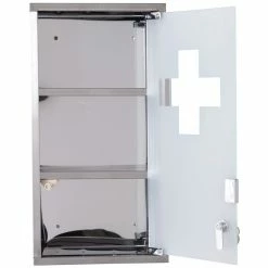 HOMCOM Armoire à Pharmacie 2 étagères 3 Niveaux Verrouillable Porte Verre Trempé Dépoli Logo Croix 25L X 12l X 48H Cm Acier Inox -Paris Prix boutique B2CD 420