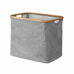 Casame Panier à Linge Pliable Cadre Bambou Coloris Gris
