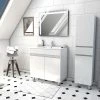 Aurlane Ensemble Meuble De Salle De Bain Blanc 60cm Sur Pied + Vasque Ceramique Blanche + Miroir Led