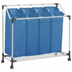 VIDAXL Trieuse A Linge Avec 4 Sacs Bleu Acier