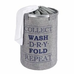 Wenko Panier à Linge Design Vintage Ringo - Diam. 40 X H. 54 Cm - Gris