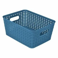 Paris Prix Panière à Linge Effet Tressé 9L Bleu Paon