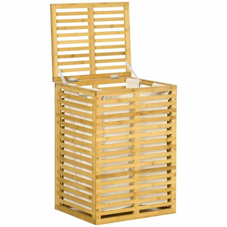 HOMCOM Panier à Linge Corbeille à Linge Bac à Linge Bambou Couvercle Sac Amovible Polyester Beige 4 HOMCOM Panier à Linge Corbeille à Linge Bac à Linge Bambou Couvercle Sac Amovible Polyester Beige – Image 4