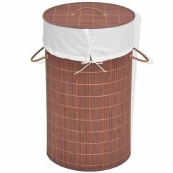 VIDAXL Panier A Linge Rond Bambou Marron