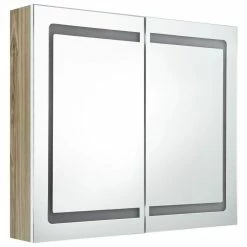 VIDAXL Armoire De Salle De Bain A Miroir LED Blanc Et Chene 80x12x68cm 8 VIDAXL Armoire De Salle De Bain A Miroir LED Blanc Et Chene 80x12x68cm -Paris Prix boutique B2CD 440