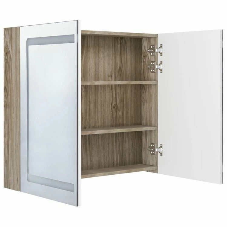 VIDAXL Armoire De Salle De Bain A Miroir LED Blanc Et Chene 80x12x68cm 5 VIDAXL Armoire De Salle De Bain A Miroir LED Blanc Et Chene 80x12x68cm – Image 5