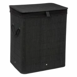 DIVERS Panier à Linge Design Bamboo - L. 40 X H. 50 Cm - Noir