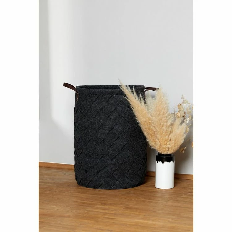 Wenko Panier à Linge Design Feutrine Tressée Trovo - Diam. 40 X H. 60 Cm - Gris Anthracite 3 Wenko Panier à Linge Design Feutrine Tressée Trovo - Diam. 40 X H. 60 Cm - Gris Anthracite – Image 3