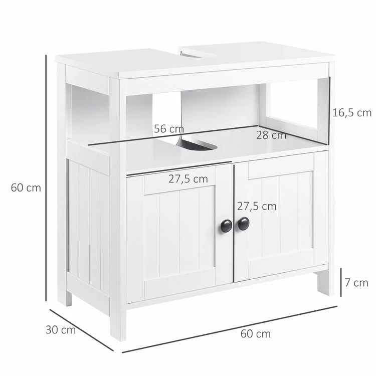 KLEANKIN Meuble Vasque - Meuble Sous-vasque - 2 Portes Rainurées Avec étagère - Poignées Alliage Aluminium - Dim. 60L X 30l X 60H Cm - MDF Blanc 3 KLEANKIN Meuble Vasque - Meuble Sous-vasque - 2 Portes Rainurées Avec étagère - Poignées Alliage Aluminium - Dim. 60L X 30l X 60H Cm - MDF Blanc – Image 3