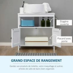 KLEANKIN Meuble Vasque - Meuble Sous-vasque - 2 Portes Rainurées Avec étagère - Poignées Alliage Aluminium - Dim. 60L X 30l X 60H Cm - MDF Blanc 9 KLEANKIN Meuble Vasque - Meuble Sous-vasque - 2 Portes Rainurées Avec étagère - Poignées Alliage Aluminium - Dim. 60L X 30l X 60H Cm - MDF Blanc -Paris Prix boutique B2CD 456