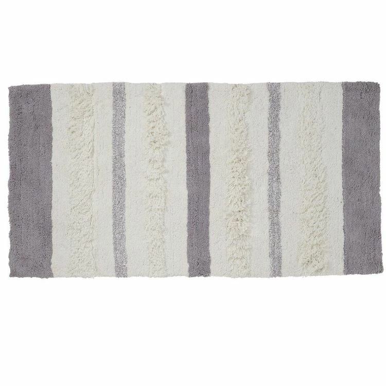 GUY LEVASSEUR Tapis De Bain En Coton Fantaisie Blanc Et Gris 60x120cm 1 GUY LEVASSEUR Tapis De Bain En Coton Fantaisie Blanc Et Gris 60x120cm
