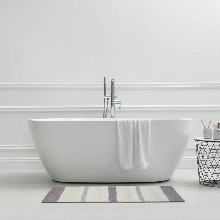 GUY LEVASSEUR Tapis De Bain En Coton Fantaisie Blanc Et Gris 60x120cm 2 GUY LEVASSEUR Tapis De Bain En Coton Fantaisie Blanc Et Gris 60x120cm – Image 2