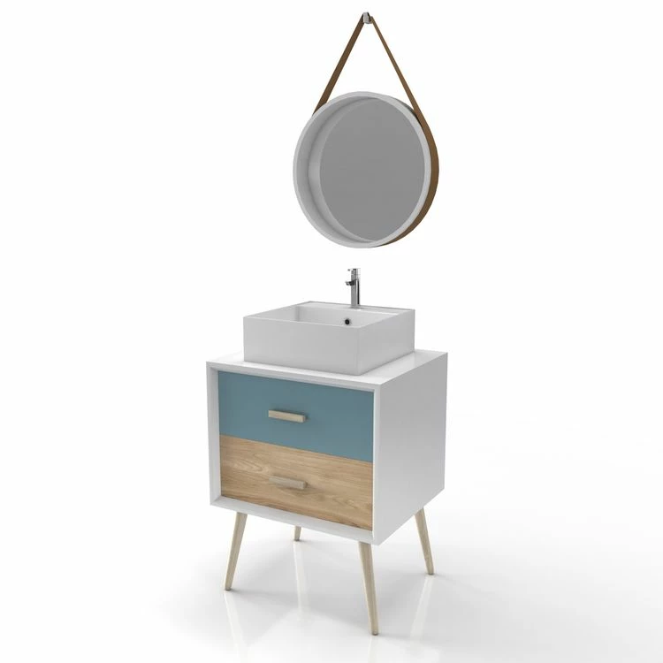 Aurlane MEUBLE SALLE DE BAIN SCANDINAVE BLANC BLEU ET BOIS NATUREL 60 CM AVEC TIROIR, VASQUE A POSER 2 Aurlane MEUBLE SALLE DE BAIN SCANDINAVE BLANC BLEU ET BOIS NATUREL 60 CM AVEC TIROIR, VASQUE A POSER – Image 2