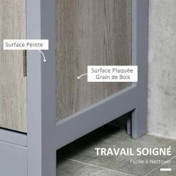 KLEANKIN Meuble Colonne Rangement Salle De Bain Avec Placard Et 3 étagères Dim. 40L X 30l X 160H MDF Gris Et Chêne Clair -Paris Prix boutique B2CD 464