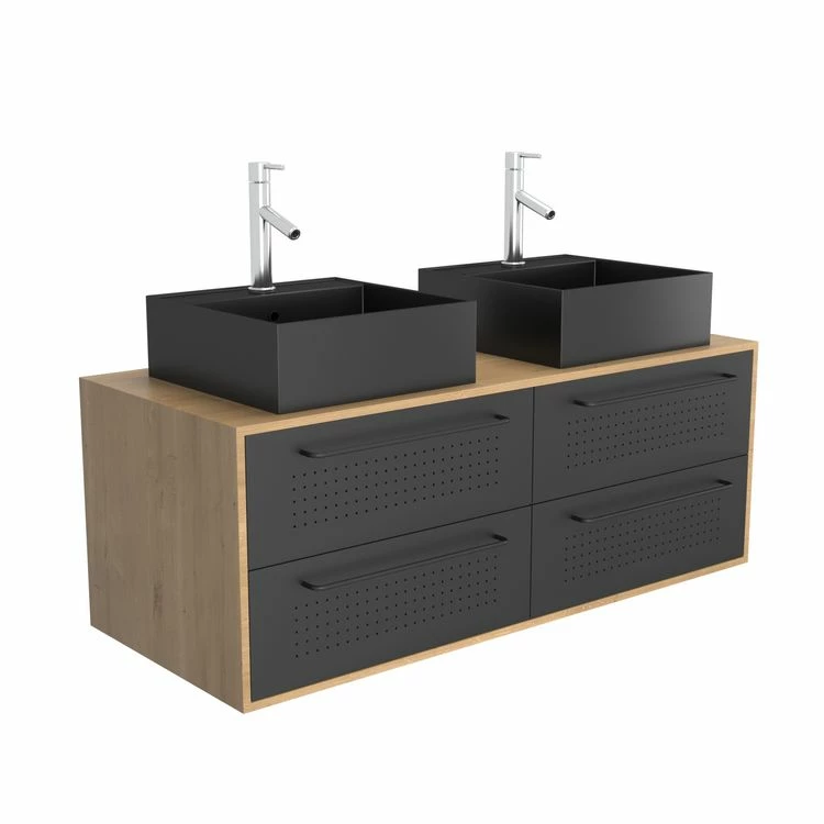 Aurlane Meuble De Salle De Bain Caisson 4 Tiroirs + 2 Vasques Rectangles - UBY 120cm 3 Aurlane Meuble De Salle De Bain Caisson 4 Tiroirs + 2 Vasques Rectangles - UBY 120cm – Image 3