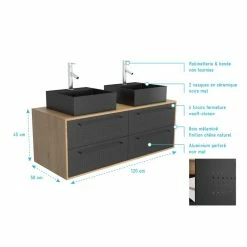 Aurlane Meuble De Salle De Bain Caisson 4 Tiroirs + 2 Vasques Rectangles - UBY 120cm 7 Aurlane Meuble De Salle De Bain Caisson 4 Tiroirs + 2 Vasques Rectangles - UBY 120cm -Paris Prix boutique B2CD 468