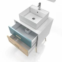 Aurlane MEUBLE SALLE DE BAIN SCANDINAVE BLANC BLEU ET BOIS NATUREL 60 CM AVEC TIROIR, VASQUE A POSER 7 Aurlane MEUBLE SALLE DE BAIN SCANDINAVE BLANC BLEU ET BOIS NATUREL 60 CM AVEC TIROIR, VASQUE A POSER -Paris Prix boutique B2CD 47