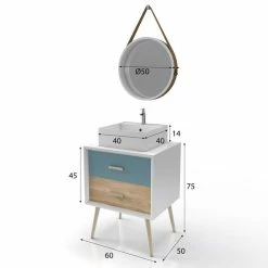 Aurlane MEUBLE SALLE DE BAIN SCANDINAVE BLANC BLEU ET BOIS NATUREL 60 CM AVEC TIROIR, VASQUE A POSER 8 Aurlane MEUBLE SALLE DE BAIN SCANDINAVE BLANC BLEU ET BOIS NATUREL 60 CM AVEC TIROIR, VASQUE A POSER -Paris Prix boutique B2CD 48